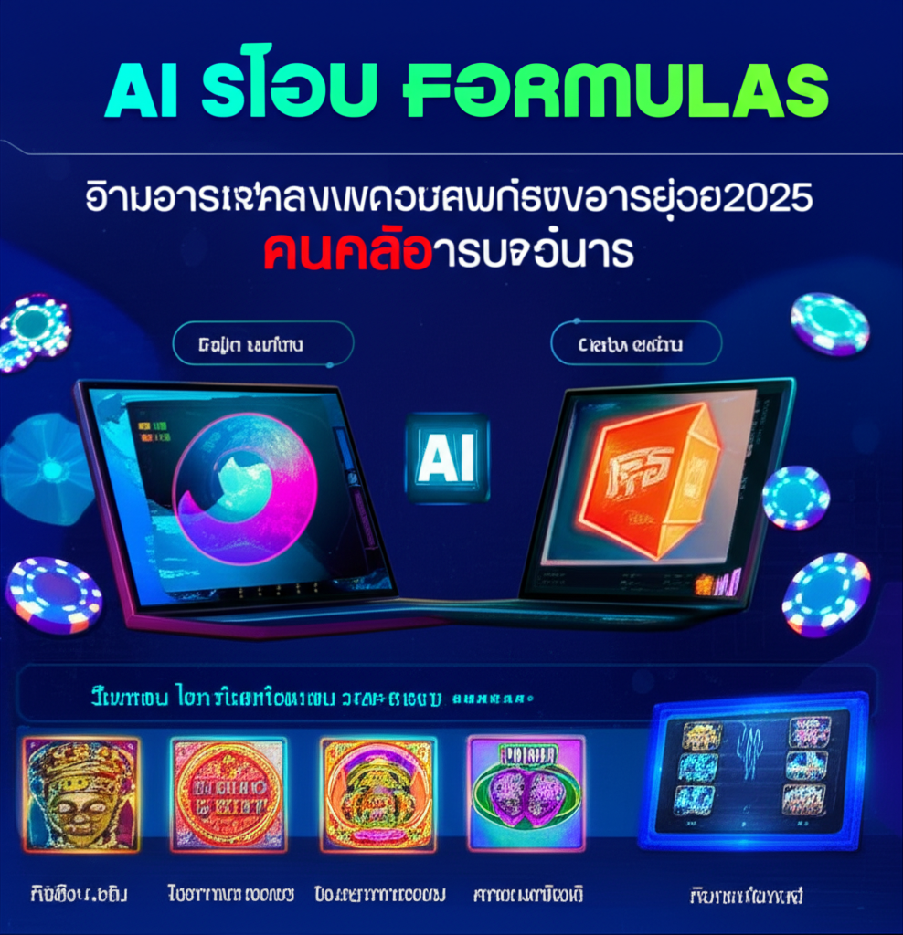 อินโฟกราฟิกอธิบายการทำงานของสูตรสล็อต AI 2025 พร้อมไอคอนเกมสล็อตและข้อความภาษาไทย