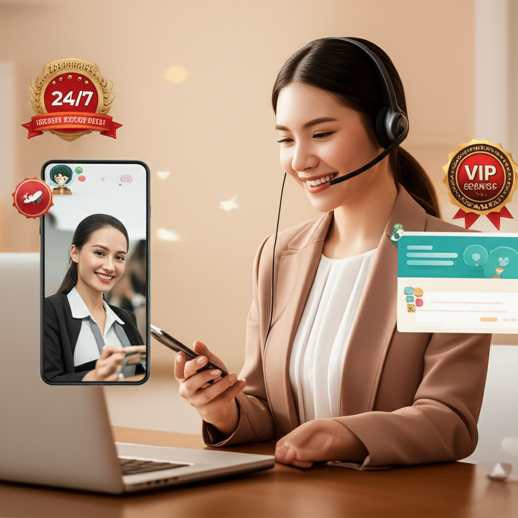 ภาพแอดมินสาวสวยให้บริการลูกค้าตลอด 24 ชั่วโมง พร้อมโปรโมชั่นและระบบ VIP ของ pgtslot