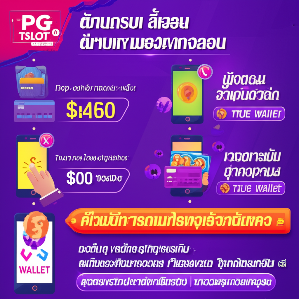 อินโฟกราฟิกขั้นตอนการใช้งานระบบฝาก-ถอนออโต้ true wallet ไม่มีขั้นต่ำ ของ pgtslot
