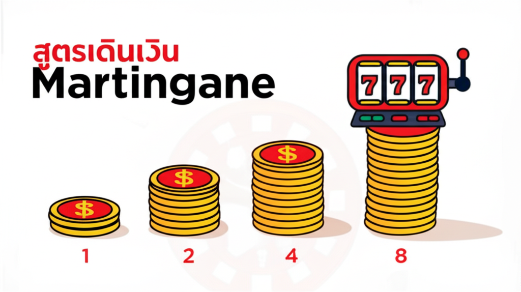 อินโฟกราฟิกอธิบายสูตรเดินเงิน Martingale สำหรับสล็อตเครดิตฟรี