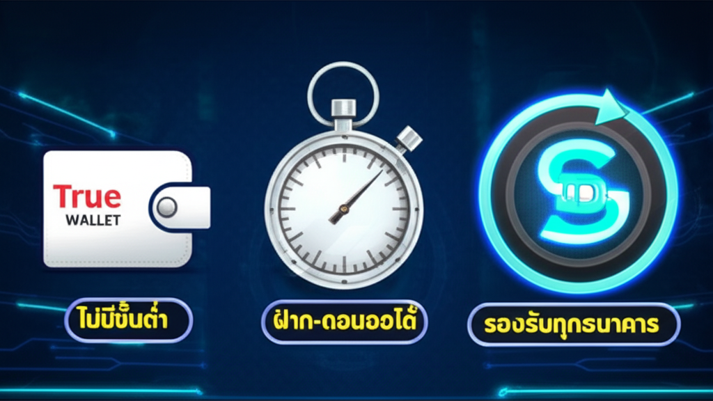 โปรโมชั่นระบบฝาก-ถอนออโต้ ไม่มีขั้นต่ำ รวดเร็วและปลอดภัย รองรับ True Wallet และธนาคารทุกช่องทางจาก pgtslot