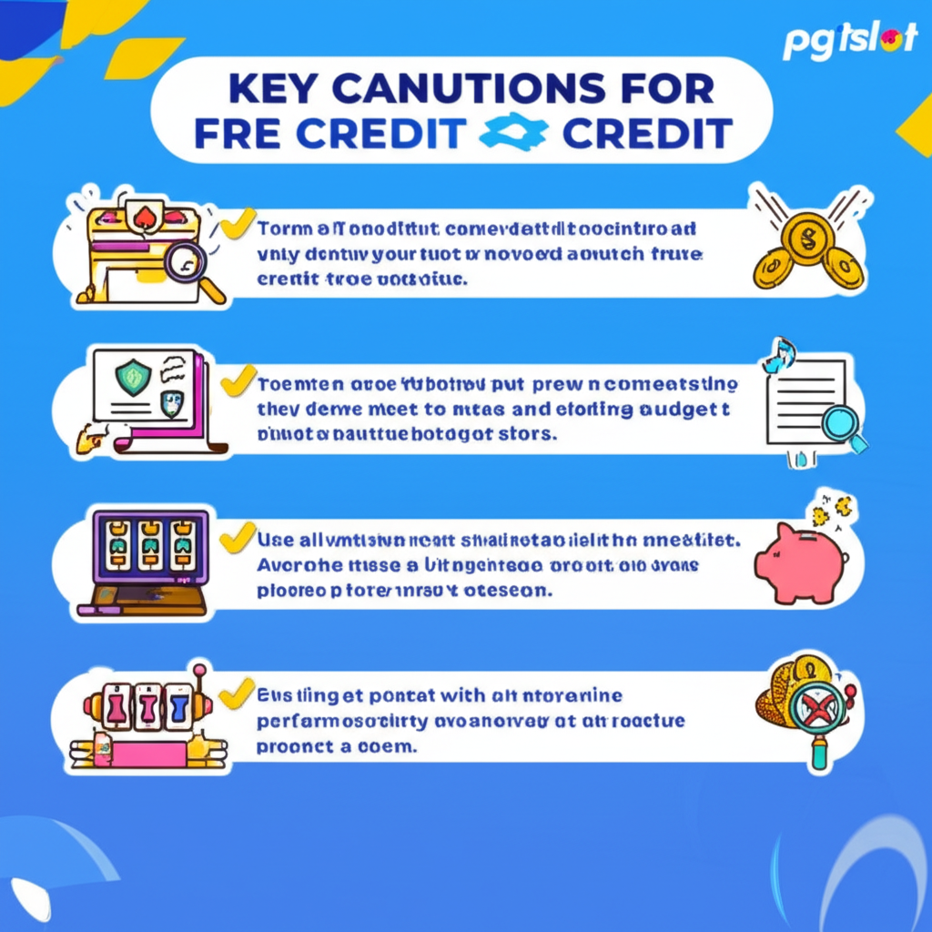 อินโฟกราฟิกแสดงข้อควรระวังสำหรับมือใหม่ในการใช้เครดิตฟรีเล่นสล็อต เช่น เลือกเว็บปลอดภัย อ่านเงื่อนไข ควบคุมงบประมาณ และเปลี่ยนเกมหลังแจ็คพอต
