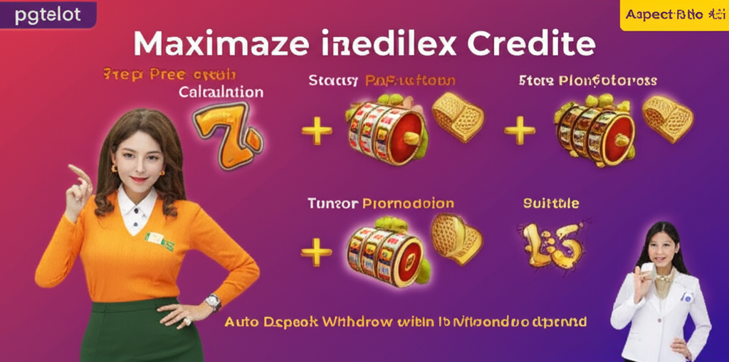 ภาพแนะนำเทคนิคการใช้เครดิตฟรีและโปรโมชั่นจาก pgtslot ให้คุ้มค่า เช่น วิธีทำเทิร์น เลือกโปรที่เหมาะสม เลือกเกมสล็อต RTP สูง และใช้ระบบฝาก-ถอนออโต้พร้อมแอดมินสาวสวย