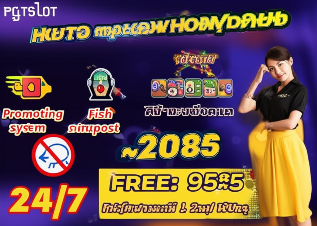อินโฟกราฟิกแสดงระบบฝาก-ถอนออโต้ โปรโมชั่นเครดิตฟรี และบริการแอดมินสาวสวยของ pgtslot