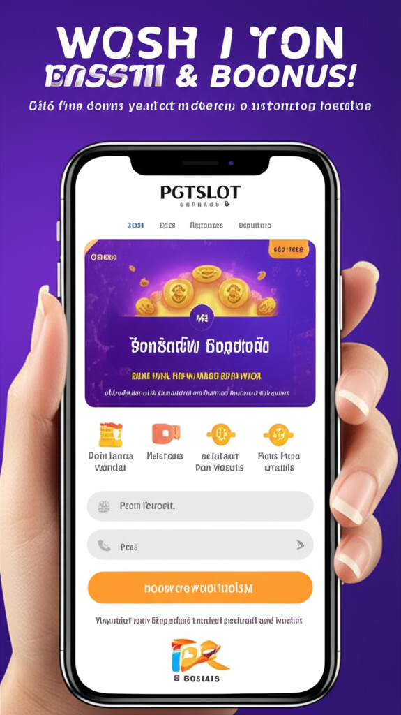 ภาพผู้เล่นมือใหม่กำลังสมัครสมาชิกและฝากเงินผ่านระบบออโต้ของ pgtslot บนสมาร์ทโฟน พร้อมแสดงโปรโมชั่นเครดิตฟรีและโบนัส