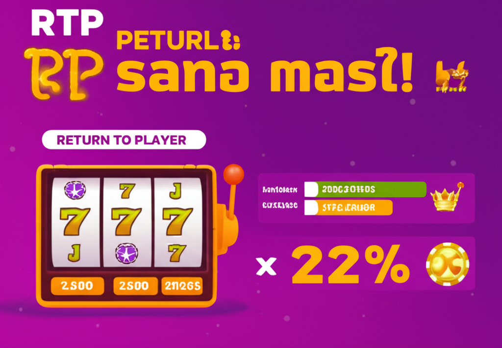 อินโฟกราฟิกอธิบายค่า RTP (Return to Player) พร้อมตัวอย่างการคำนวณและแผนภูมิการจ่ายเงินของเกมสล็อตโจ๊กเกอร์