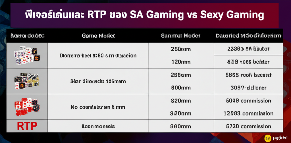 ตารางเปรียบเทียบ RTP และฟีเจอร์เด่นของ SA Gaming และ Sexy Gaming