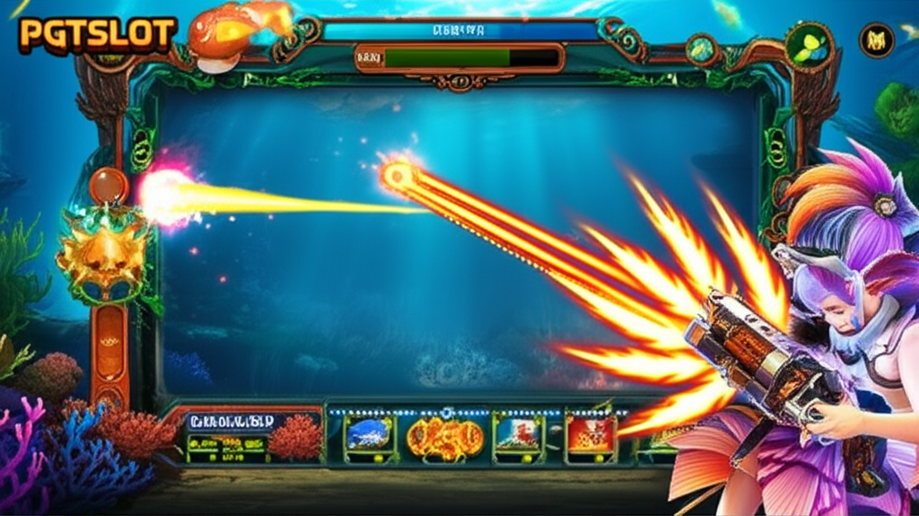 ภาพแสดงเทคนิคการใช้สกิลและอาวุธพิเศษในเกมยิงปลาออนไลน์ พร้อมการบริหารเครดิตจาก pgtslot