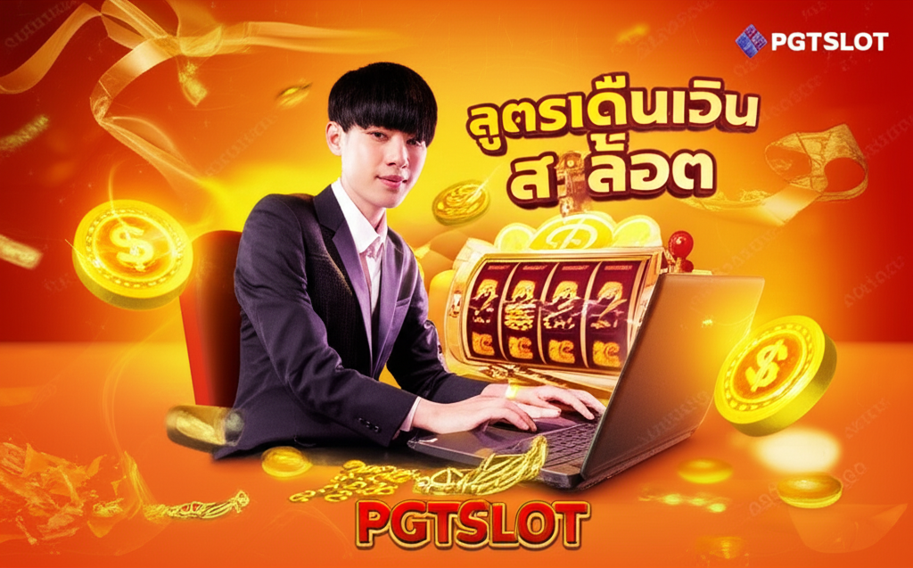 ภาพผู้เล่นเกมสล็อตออนไลน์ชาวไทยมือใหม่กำลังใช้สูตรเดินเงินสล็อตอย่างมั่นใจ พร้อมสัญลักษณ์สล็อตและเงินรางวัล แสดงถึงความปลอดภัยและเทคนิคจาก pgtslot