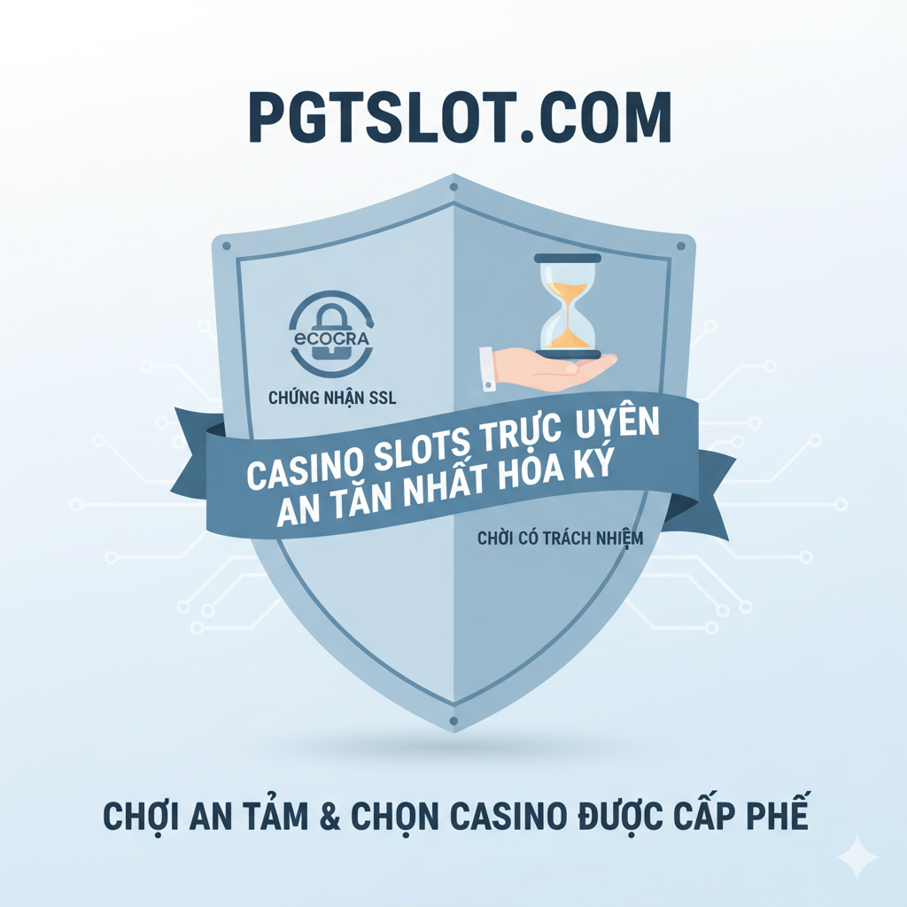 Hình ảnh tổng kết (Summary) tập trung vào tính an toàn và chơi có trách nhiệm (Responsible Gaming) – Tiêu chí E-A-T. Cấu trúc ảnh là một tấm khiên lớn (biểu tượng bảo mật/an toàn) có logo eCOGRA hoặc chứng chỉ SSL (khóa). Bên cạnh đó là biểu tượng của một chiếc đồng hồ cát hoặc bàn tay đang kiểm soát (biểu tượng Chơi có trách nhiệm). Màu sắc dịu nhẹ, chuyên nghiệp hơn (xanh lam, xám) để truyền tải thông điệp đáng tin cậy. Dòng chữ 'Play Safe & Choose Licensed Casinos' nên được đặt rõ ràng. Hình ảnh nên tạo cảm giác tin tưởng cho người chơi trước khi hành động (CTA).