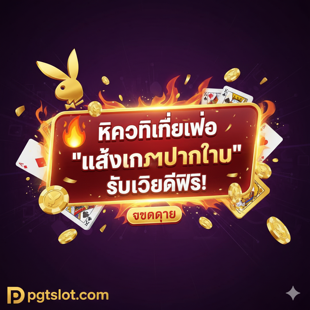 รูปภาพสรุปและปุ่ม Call-to-Action ขนาดใหญ่ พร้อมข้อความ '🔥 คลิกที่นี่เพื่อ "เล่นเกมทันที" รับเครดิตฟรี!' ใช้สีแดงหรือสีทองที่สะดุดตา ล้อมรอบด้วยองค์ประกอบของ Playboy Fortune และโลโก้ pgtslot.com เพื่อกระตุ้นให้ผู้ใช้คลิก