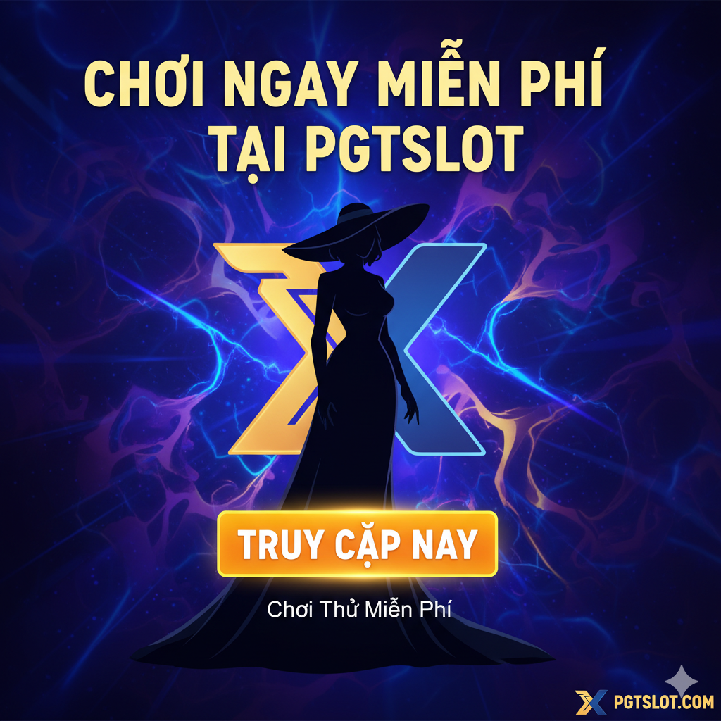 一张总结和行动呼吁的图片，强调在目标站点PGTSLOT上玩的好处。画面中心是Madame X角色的剪影，背景是PGTSLOT的Logo（或品牌色）。关键信息“CHƠI NGAY MIỄN PHÍ TẠI PGTSLOT”以超大、粗体越南语文字呈现。图片底部可以有一个模拟按钮的元素，写着“Chơi Demo”或“Truy Cập Ngay”，颜色 sáng, khuyến khích người dùng nhấp vào mục tiêu.