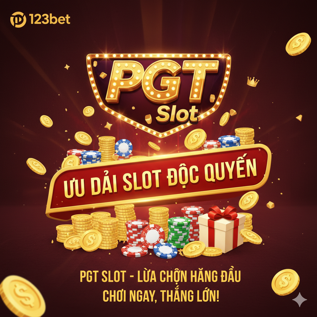Tóm tắt PGT Slot 的优势，并突出 'Khuyến Mãi Độc Quyền'。画面是一个充满金币、筹码和礼品盒的场景，背景是闪烁的 'PGT Slot' 标志。中央位置放置一个醒目的越南语横幅或徽章，写着 'Khuyến Mãi Cực Khủng' 或 'Ưu Đãi Slot Độc Quyền'。整体色彩丰富，金色和红色为主，营造庆祝和福利感。构图上，将优惠信息作为视觉中心，周围环绕着财富元素，暗示 PGT 是最佳的选择。