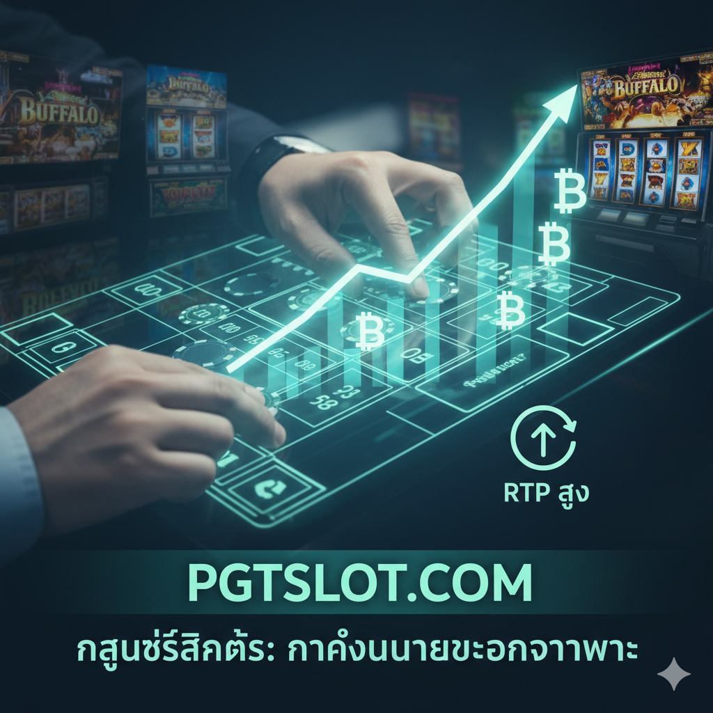 ภาพสำหรับส่วนกลยุทธ์/RTP/ความผันผวน ภาพควรสื่อถึง 'การคำนวณ' และ 'โอกาส' ในการชนะสล็อต อาจแสดงภาพมือที่กำลังวางชิปเดิมพันบนตารางสล็อตจำลอง หรือกราฟเส้นที่พุ่งสูงขึ้น (สื่อถึง RTP สูง) และสัญลักษณ์ $ ที่กำลังเติบโต โดยมีภาพหน้าจอเกม Buffalo หรือ Queen of the Nile ซ้อนทับอยู่ด้านหลังเล็กน้อย โทนสีควรเป็นสีฟ้า/เขียวที่ดูน่าเชื่อถือและเป็นมืออาชีพ เน้นความสงบและการคิดวิเคราะห์ ไม่ใช่ความตื่นเต้นเร้าใจ