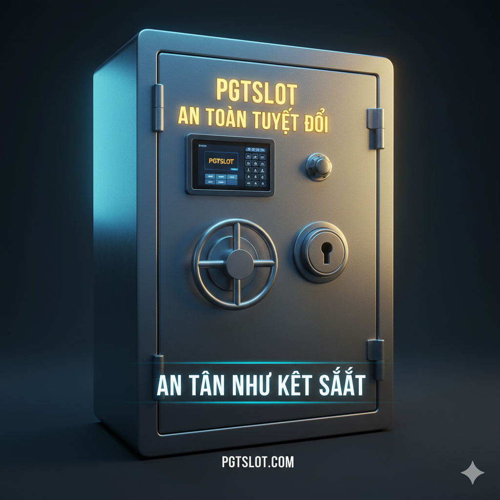 Một hình ảnh tượng trưng về sự bảo vệ tài sản: một chồng tiền xu vàng và tiền giấy (có thể là Vietnamese Đồng hoặc tiền tệ chung chung) được đặt an toàn bên trong một hộp tủ khóa bằng kính cường lực hoặc một trường năng lượng xanh lam/vàng. Một ổ khóa lớn, lấp lánh được đặt bên ngoài hộp kính, như một lá chắn bảo vệ. Hình ảnh sử dụng ánh sáng lấp lánh để làm nổi bật sự giàu có và độ an toàn của tài sản (số dư tài khoản và tiền thắng cược PG Slot nổ hũ) khi được cất giữ an toàn bằng khóa (veilig opbergen met slot) tại PGTSLOT.
