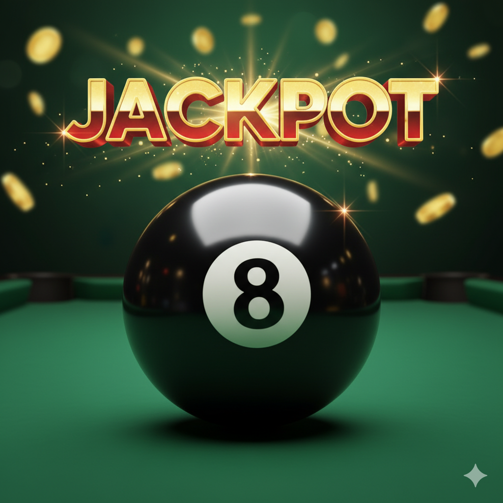 ภาพสรุปและข้อเสนอพิเศษที่ดึงดูดให้ผู้ใช้เริ่มเล่น แสดงปุ่ม 'ทดลองเล่นฟรี' และ 'รับโบนัสต้อนรับ' อย่างชัดเจนและโดดเด่นในสไตล์ปุ่มกดเกมสล็อตขนาดใหญ่ องค์ประกอบภาพรวมควรมีลูกบิลเลียดหมายเลข 8 และสัญลักษณ์รางวัลอื่น ๆ อยู่รอบๆ เป็นกรอบ มีข้อความ '8 Ball Slot ทดลองเล่น' และ 'โบนัสต้อนรับ XX%' ที่เรืองแสงเพื่อดึงดูดสายตา เน้นสีแดงและสีทองเพื่อสร้างความรู้สึกของการเร่งด่วนและโอกาสทองที่ไม่ควรพลาด