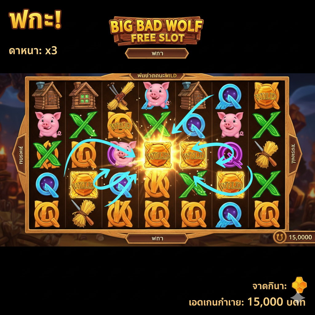 ภาพเน้นฟีเจอร์ 'Pigs Turn Wild' และ 'Swooping Reels' โดยแสดงหน้าจอเกมสล็อตที่กำลังเกิดคอมโบชนะต่อเนื่องกัน มีสัญลักษณ์ลูกหมูตัวหนึ่งที่กำลังเปลี่ยนจากสัญลักษณ์ปกติกลายเป็นสัญลักษณ์ Wild (รังผึ้ง) รอบๆ ลูกหมูมีประกายแสงสีทองหรือสีเขียวมรกตที่สื่อถึงการเปลี่ยนแปลง มีลูกศรชี้ให้เห็นว่ามีการชนะติดต่อกัน (Combo/Swooping) พื้นหลังเป็นรีลสล็อตที่เต็มไปด้วยสัญลักษณ์เกม โทนสีเน้นความตื่นเต้นและรางวัล