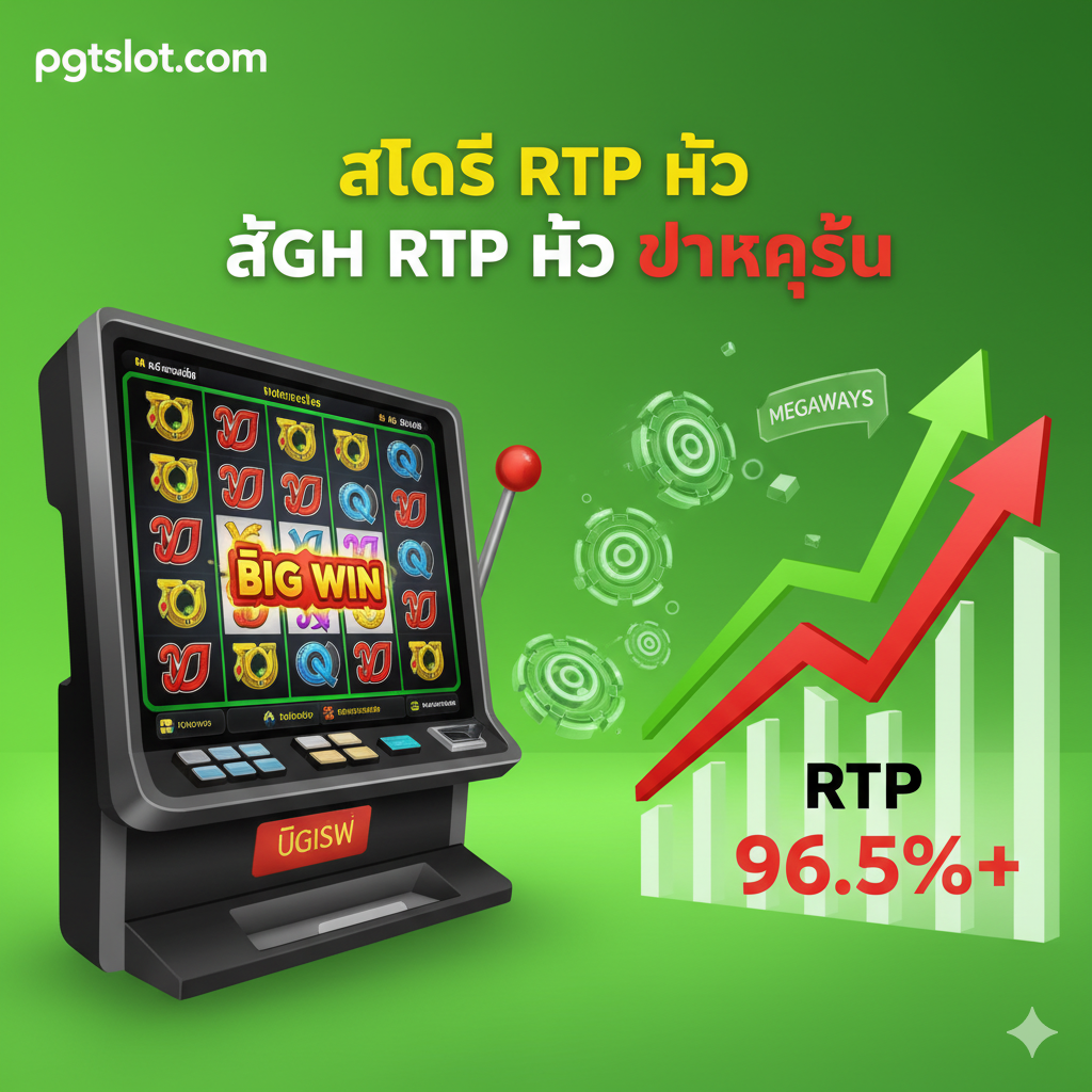 ภาพเน้นคุณสมบัติหลักของเกม เน้นที่ 'High RTP, สล็อตแตกง่าย' ด้วยสีเขียวและสีแดงสดใสที่สื่อถึงผลกำไรและความตื่นเต้น ทางด้านซ้ายเป็นหน้าจอเครื่องสล็อตขนาดใหญ่ที่แสดงการรวมสัญลักษณ์ที่ชนะและข้อความ 'BIG WIN' ทางด้านขวาเป็นแผนภูมิสถิติที่ชัดเจน (หรือลูกศรชี้ขึ้น) และตัวเลขเปอร์เซ็นต์ที่เน้น 'RTP 96.5%+' ภาพอาจมีองค์ประกอบที่เป็นนามธรรมของการทำงานของ Cascading Reels หรือ Megaways เพื่อสื่อถึงกลไกเกมที่เป็นนวัตกรรม