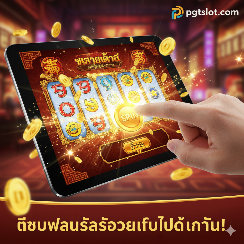 ภาพสรุปที่เป็นการกระตุ้นการตัดสินใจของผู้เล่น จัดวางให้เป็นภาพสุดท้ายของการเดินทาง แสดงมือที่กำลังจะกดปุ่ม 'Spin' หรือ 'Play Now' บนหน้าจอเกมสล็อตจีนที่มีแสงสว่างจ้า (Bright Light) และมีเหรียญทองจำนวนมากกำลังพุ่งออกมาจากหน้าจอ มีโลโก้ pgtslot.com อยู่ในมุมใดมุมหนึ่งเพื่อเสริมแบรนด์ ใช้ข้อความขนาดใหญ่ว่า 'เริ่มเล่นสล็อตจีนฟรีได้ทันที!' (Start Playing Free Chinese Slots Now!) เป็นคำเชิญชวนท้ายบทความ ใช้สีสันแห่งความโชคดี สีทองและสีแดง โดยมีจุดโฟกัสอยู่ที่ปุ่ม 'เล่น' (Play Button) ที่กำลังจะถูกกด
