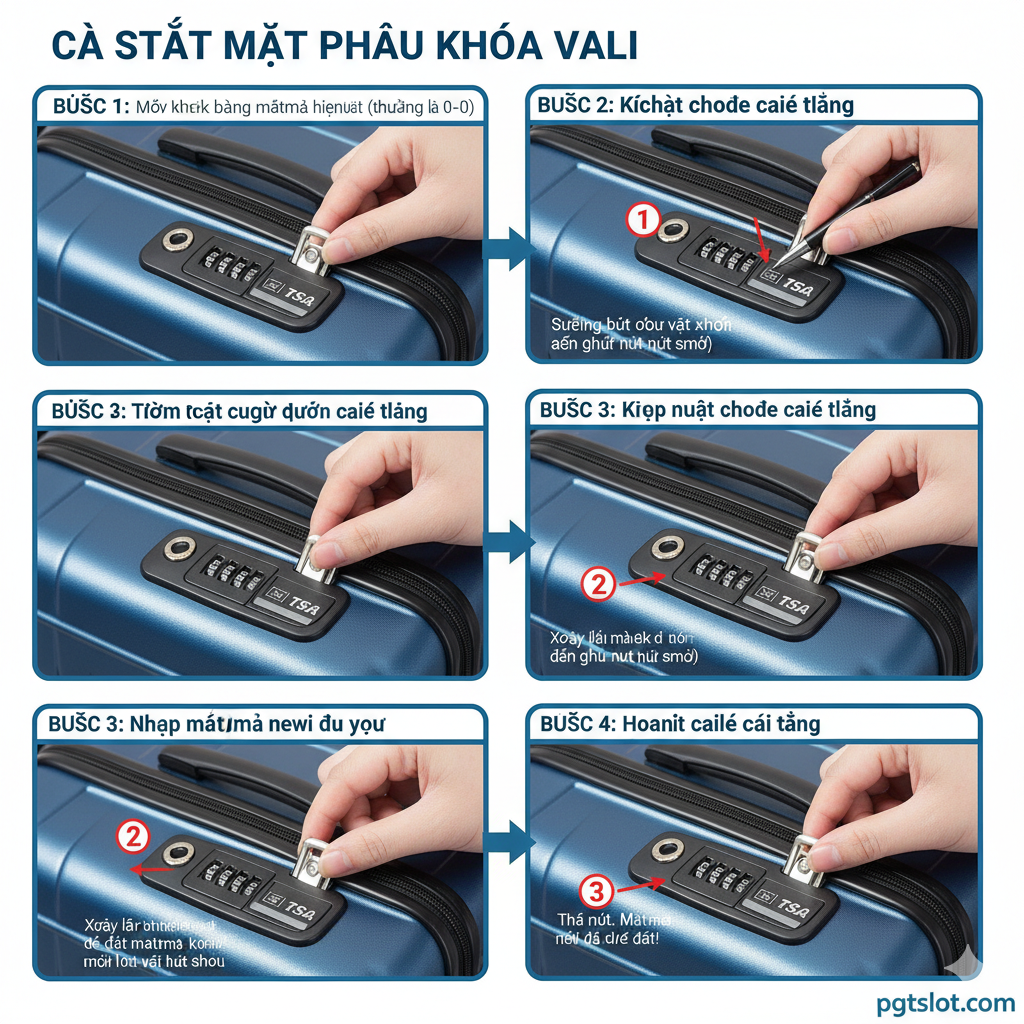 Hình ảnh gồm ba biểu tượng nhỏ (icon) minh họa các mẹo an toàn: tránh dùng số dễ đoán, kiểm tra khóa thường xuyên, và luôn khóa/xáo trộn số khi không dùng, tạo ấn tượng chuyên nghiệp và đáng tin cậy.