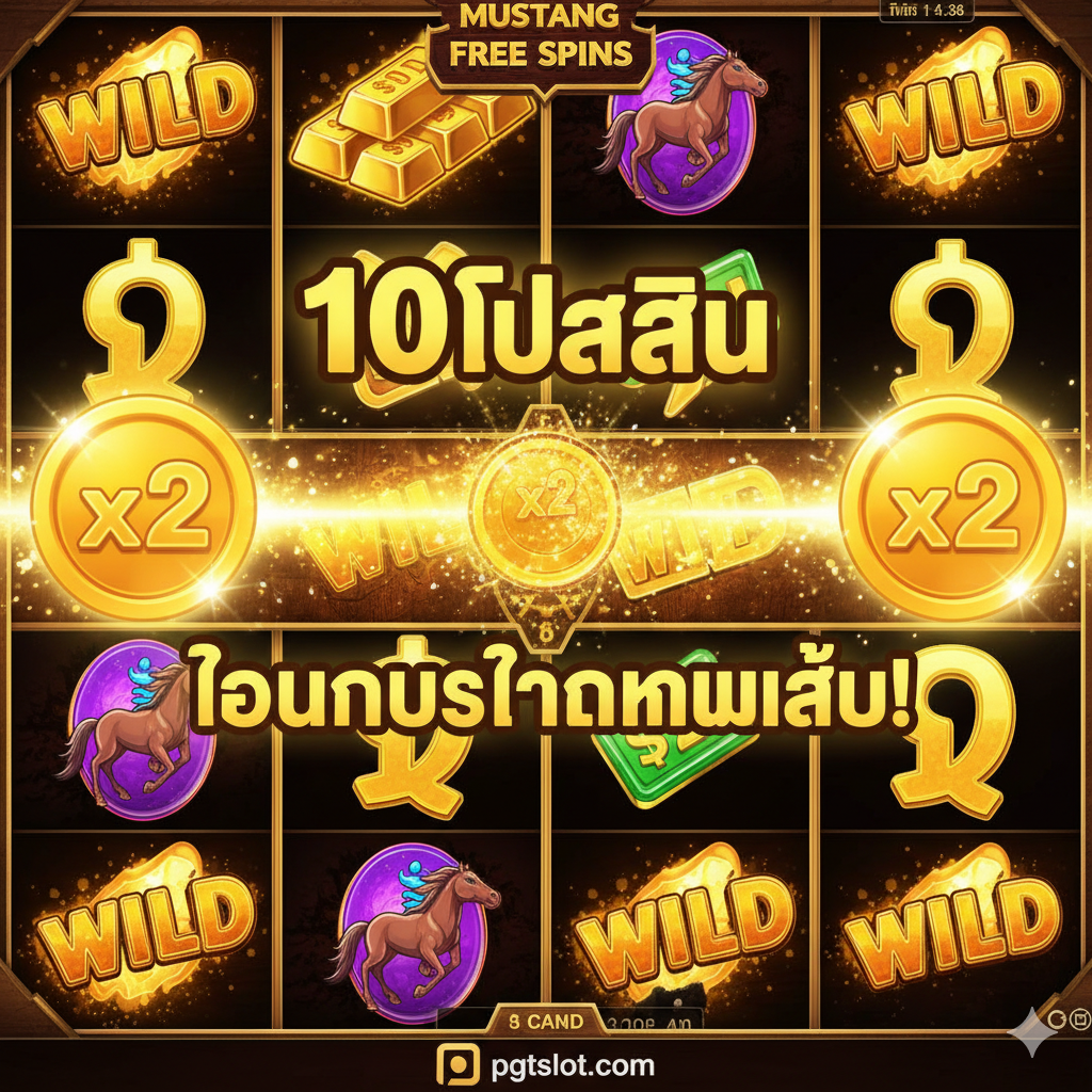 图片聚焦于游戏的核心功能——Free Spins和Coin Multiplier。画面应展示一个游戏中的获胜界面，特别是Free Spins回合触发时的特写。屏幕中央有闪烁的“10 Free Spins”或“Bonus Activated”提示。重点是突出带有“x2”字样的金色硬币（Coin Multiplier）符号，它们出现在第2和第4卷轴上，并用金色光芒连接起来，象征乘法效应，背景是卷轴符号如金条、美元符号等，强调这是一个高潜力的奖励机制。