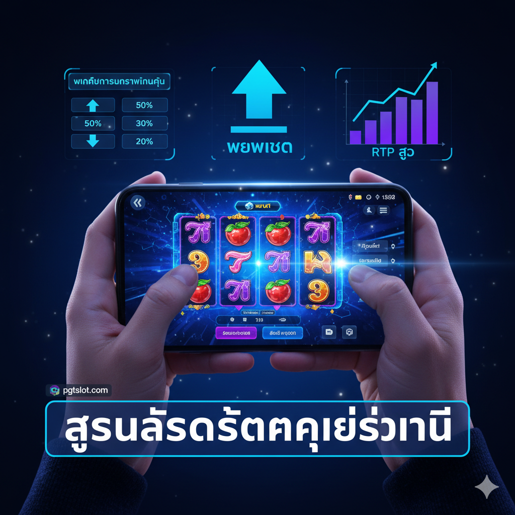 ภาพประกอบส่วนที่ 5 ที่เน้นกลยุทธ์และเคล็ดลับการเล่นสล็อต (สูตรสล็อตแตกง่ายวันนี้) ภาพควรแสดงมือของผู้เล่นกำลังใช้อุปกรณ์มือถือ (สมาร์ทโฟน) เพื่อเล่นเกมสล็อตที่มีธีม Pragmatic Play หรือ PG Soft มีองค์ประกอบกราฟิกที่ซ้อนทับอยู่ด้านบน เช่น แผนผังการจัดการเงินทุน (Money Management), ลูกศรชี้ขึ้นที่สื่อถึงการเพิ่มเบท (Bet), และกราฟแท่งที่แสดงค่า RTP ที่พุ่งสูงขึ้น สร้างความรู้สึกของการวางแผนและการควบคุมเกม เน้นโทนสีน้ำเงิน/ม่วงที่สื่อถึงเทคโนโลยีและการวิเคราะห์ข้อมูล